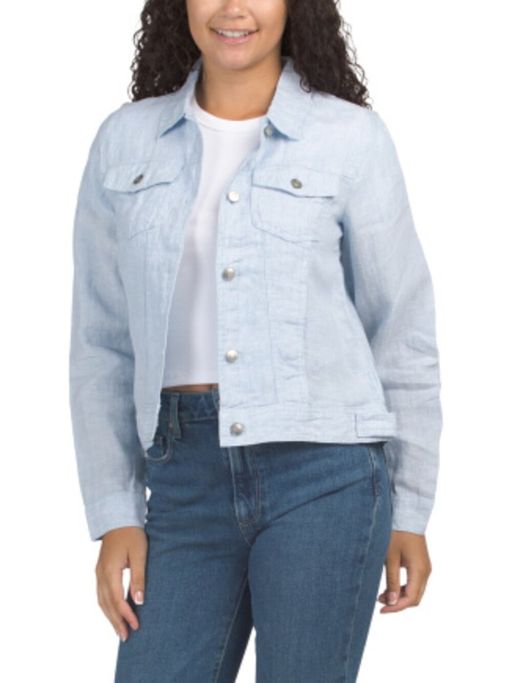 JNY JONES NEW YORK Linen Jean Jacket With Metal Buttons